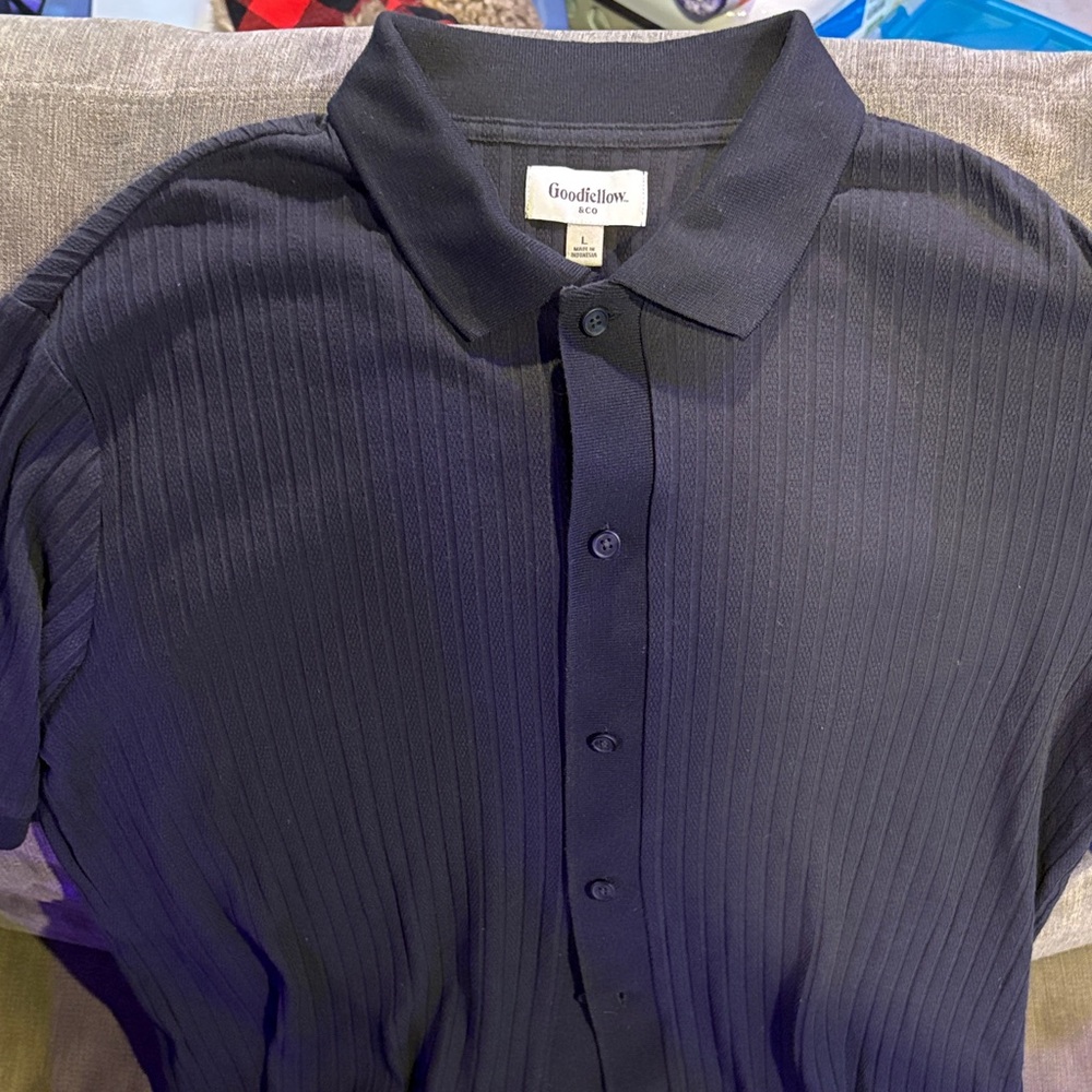 Goodfellow & Co Men's Dark Blue Ribbed Button Down Polo Shirt